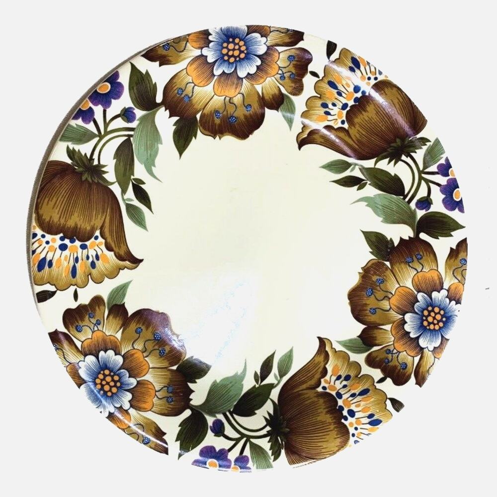 Floral Ceramic Dinner Plate 9.5" Brown Floral Beige Leaves Serving Single Eake